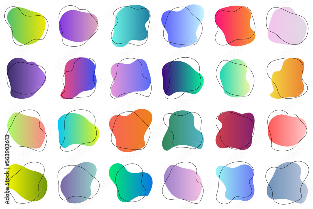 Poster set of abstract graphic design elements. hand drawn colorful random blot collection. simple rounded 