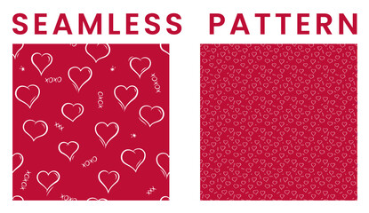 Valentines Day vector seamless pattern background. Doodle hearts LOVE Wallpaper.