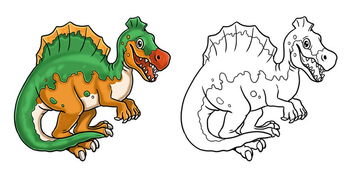 Cute dinosaurs spinosaurus for coloring. Template for a coloring book with funny dinosaur. Coloring template for kids.	