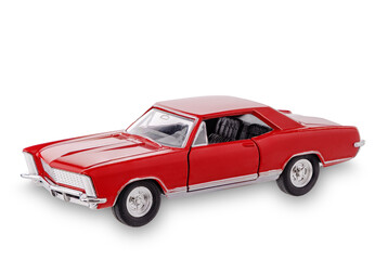 Obraz na płótnie Canvas Retro car, miniature collectible vintage toy, isolated on white background with clipping path
