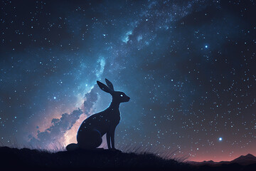 Obraz na płótnie Canvas silhouette of a Hare on the night sky