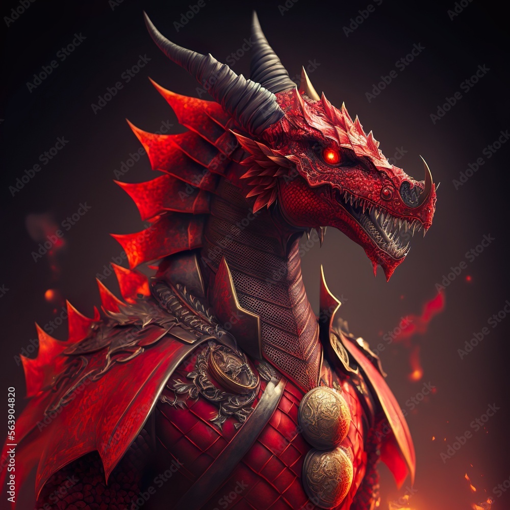 Sticker red dragon in armour - Stickers