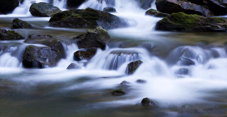 Fototapeta premium Water concept,river water flowing with light reflecting ,long exposure,light spots,