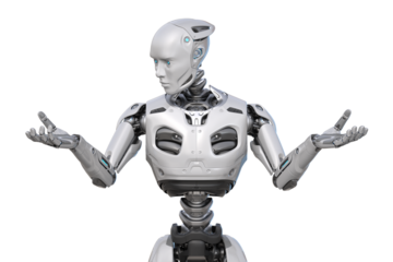 Robot looking at his hand. 3D illustration
