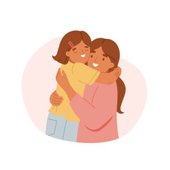 Mother and daughter hugging. Family concept. Vector cartoon illustration