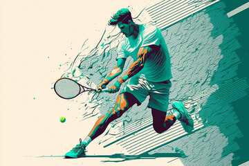 Vector style Illustration of a tennis player in action - AI generative - 563906699