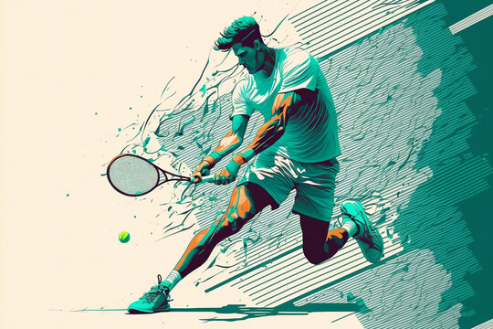 Vector style Illustration of a tennis player in action - AI generative