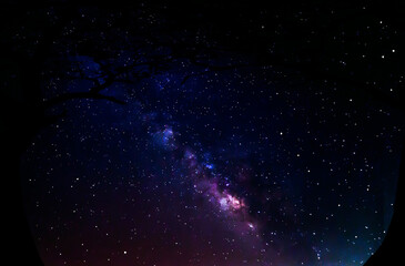 Milky way galaxy with stars and space dust in the universe, Long exposure photograph, with grain.And a meteor.