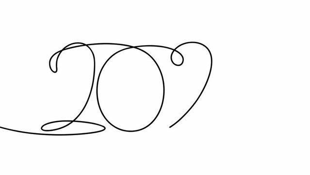 Linear emerging drawing of numbers 2024. New year. One continuous line drawing of the inscription 2024