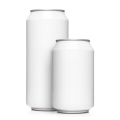 White 500ml and 330ml aluminium cans, isolated on white background