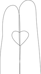Simple continuous line drawing of love or heart between two finger. Simple valentine concept. Simple line, heart, valentine. Continuous line. 