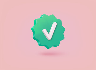 Agreement symbol of user approval and trust. Realistic check mark button. 3D Web Vector Illustrations.