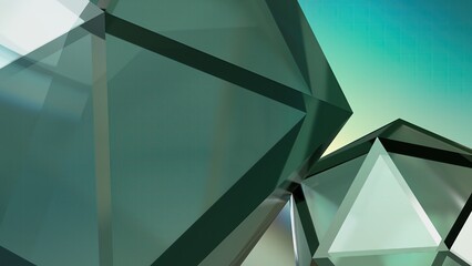 green gemstone angular deformed hexagonal three dimensional abstract dramatic passionate luxurious luxury 3D rendering graphic design elemental background material