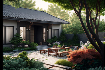 Fototapeta premium design backyard korean style. Generative AI
