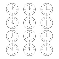 Set of watches with different times. Vector illustration. Clock vector icons