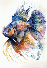 Obraz premium Painting of watercolor of exotic fish. Generative AI