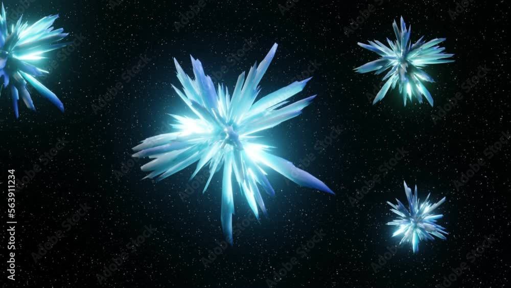 Poster abstract digital futuristic glowing crystals fly in space background 3d rendering
