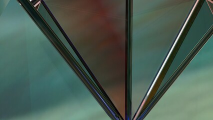 Green glassy Tryangle composed linear abstract dramatic passionate luxurious luxurious luxury 3D rendering graphic design elemental background material.