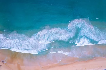 Fotobehang Sea surface aerial view,Bird eye view photo of waves and water surface texture,Turquoise sea background, Beautiful nature Amazing view sea ocean background © panya99
