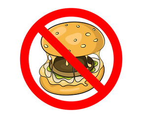Fast food danger label. No Food Allowed Symbol. Vector illustration.
