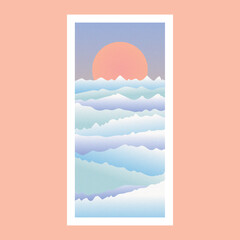 Fototapeta premium Abstract background with ocean wave and sun. Sea vector illustration for social media
