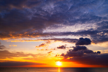 Aerial view sunset sky, Nature beautiful Light Sunset or sunrise over sea, Colorful dramatic majestic scenery Sky with Amazing clouds and waves in sunset sky purple light cloud background