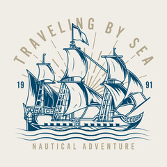 Sailing ship colorful sticker vintage