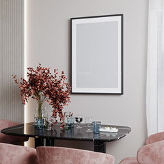 Poster frame mockup in modern pink interior background, 3d rendering © Liliia