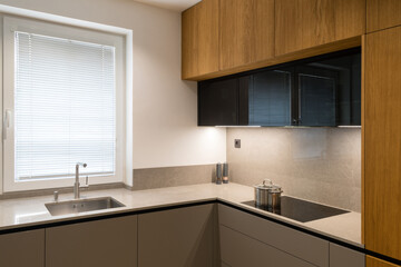 Fototapeta na wymiar Modern kitchen with built in appliances