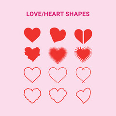 Love and heart shapes set