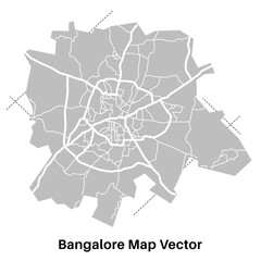 Fototapeta premium Detailed vector Bangalore map, Bangalore city map, Bangalore map. Detailed map of Bengaluru city administrative area.