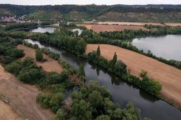 Fototapeta na wymiar drone view of lake and river in europe in summer