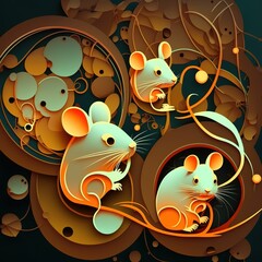 Abstract color portrait of cute mice, abstract illustration ,made with Generative AI