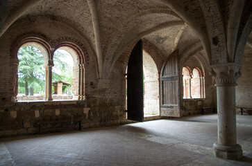 Interior of an old Italian church in San Galgano