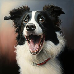 Fototapeta premium Portrait of a border collie dog with a surprised and happy face ,made with Generative AI