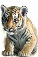 Portrait of a little tiger cub, cute animal ,made with Generative AI