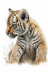 Fototapeta premium Portrait of a little tiger cub, cute animal ,made with Generative AI