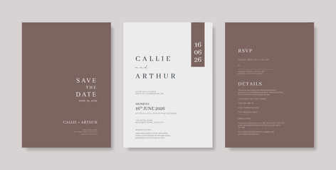 Premium wedding invitation template. Wedding engagement template with terracota style. engraved wedding invitation template