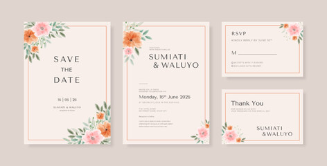 Beautiful watercolor wedding invitation template