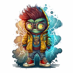 Cartoon Monster Character with Modern Style Steampunk