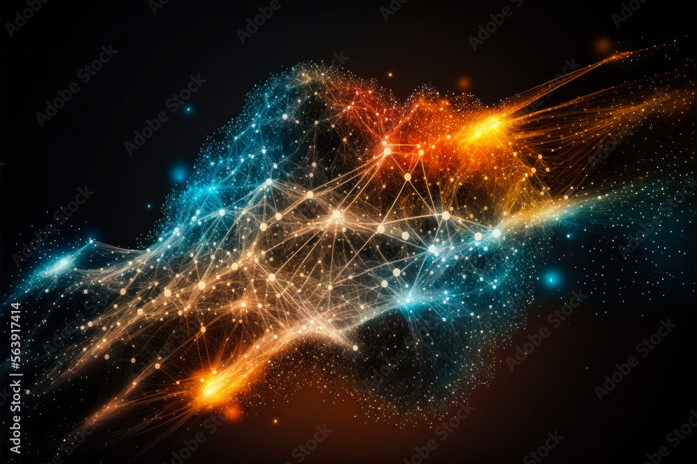 Wall mural communication and technology network concept with moving lines and dots, concept of ai technology, m