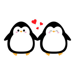 Fototapeta premium Couple of penguins in love holding hands