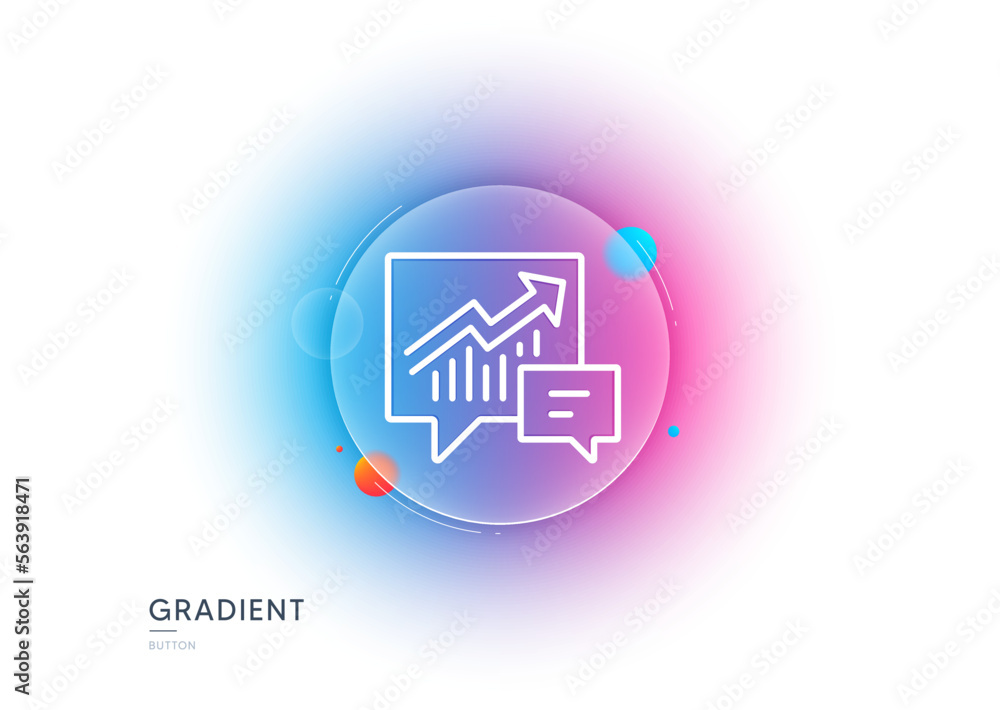 Poster chart line icon. gradient blur button with glassmorphism. report graph or sales growth sign in speec