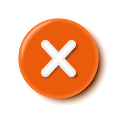 Obraz premium Orange cross mark icon isolated on a white background. 3d rendering
