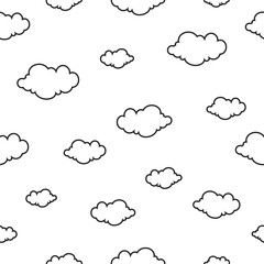 Vector Outline Style Clouds Seamless Pattern on White Background Clouds collection flat style. Clouds Set in Line Style Cartoon Clouds design elements Engraving Style illustrations