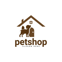 Pet shop logo. Animals cat, dog icon. Vector illustration