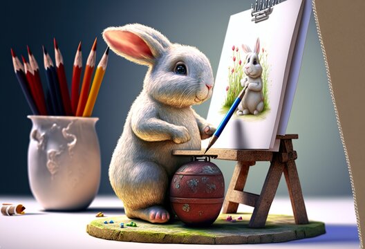Osterhase zeichnet sich selbst - Emotion f&uuml;r Ostern Stimmung - KI