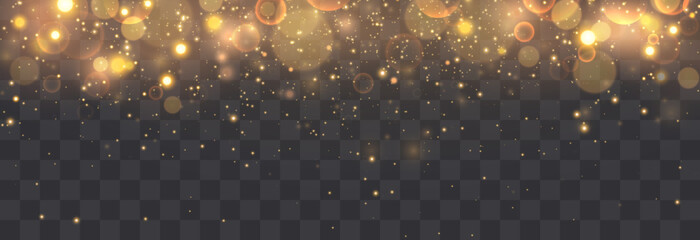 Bokeh lights effect isolated on png background. Soft blured bokeh and lights. Festive golden luminous background. Vector isolated on transparent background © Leonid