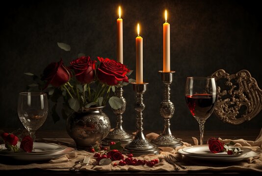 illustration, romantic dinner on Valentine's Day, image generated by AI