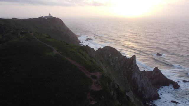 Aerial view of Cabo da Roca, the westernmost point of the European continent. High quality photo